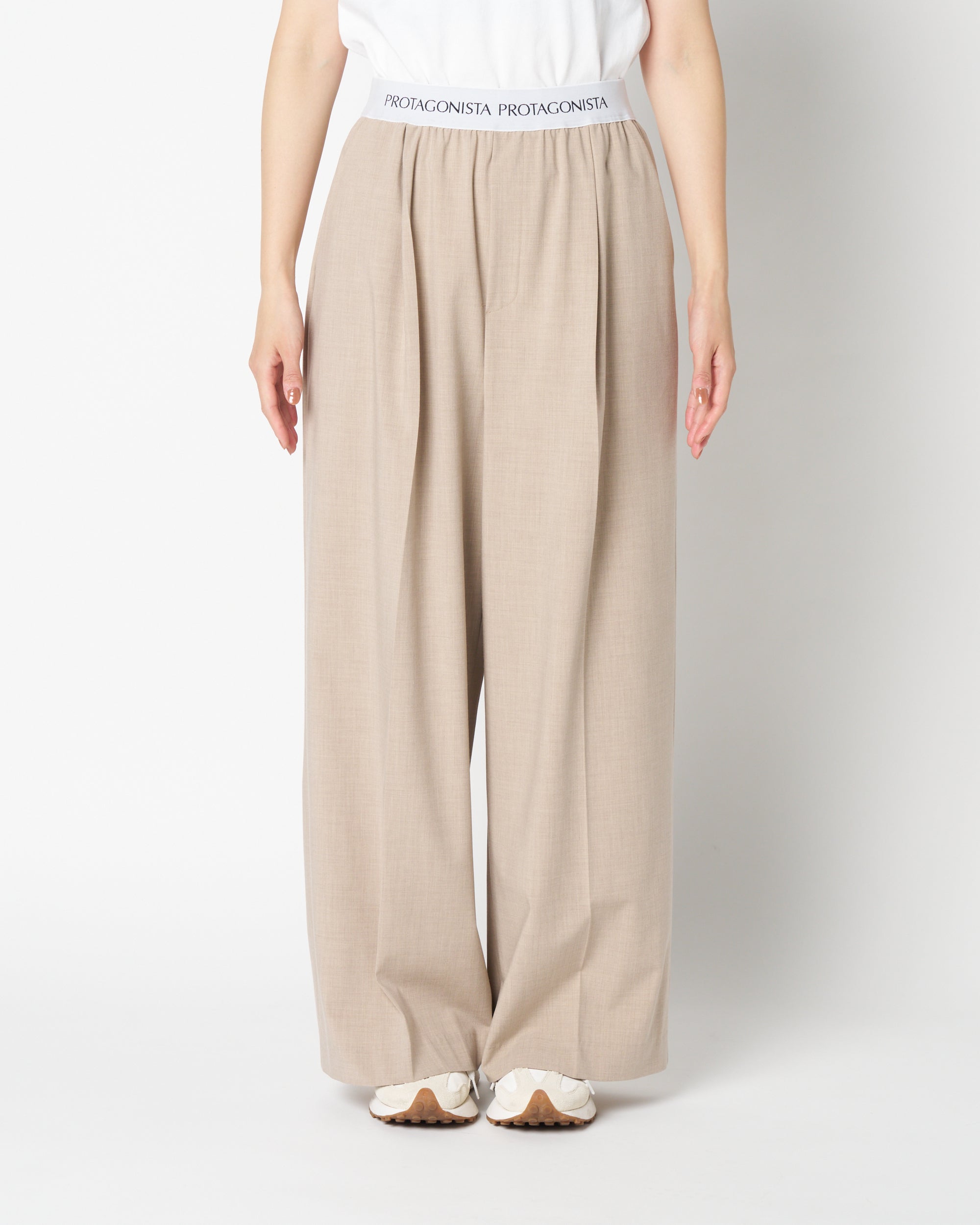 Waist logo wide slacks pants