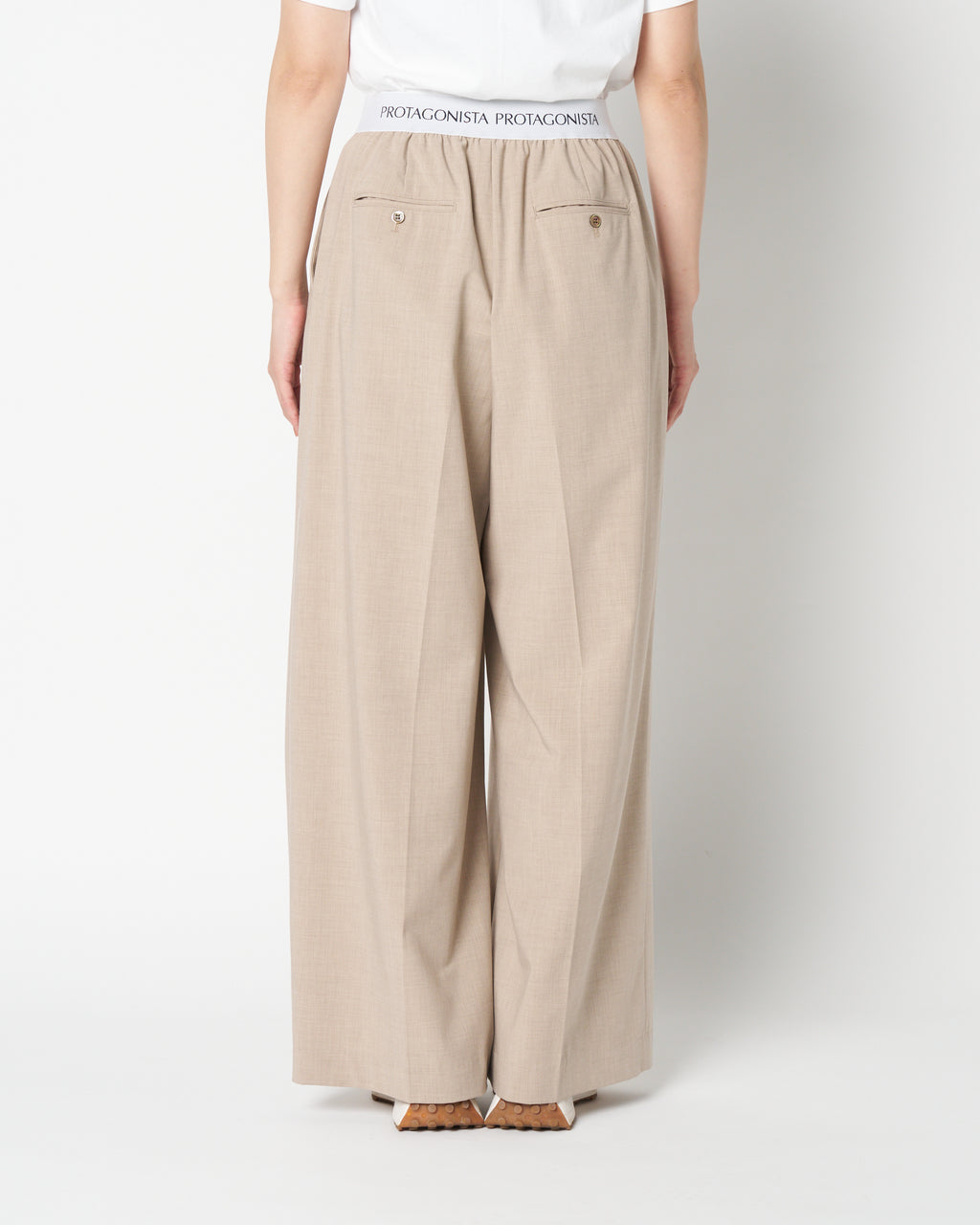 Waist logo wide slacks pants