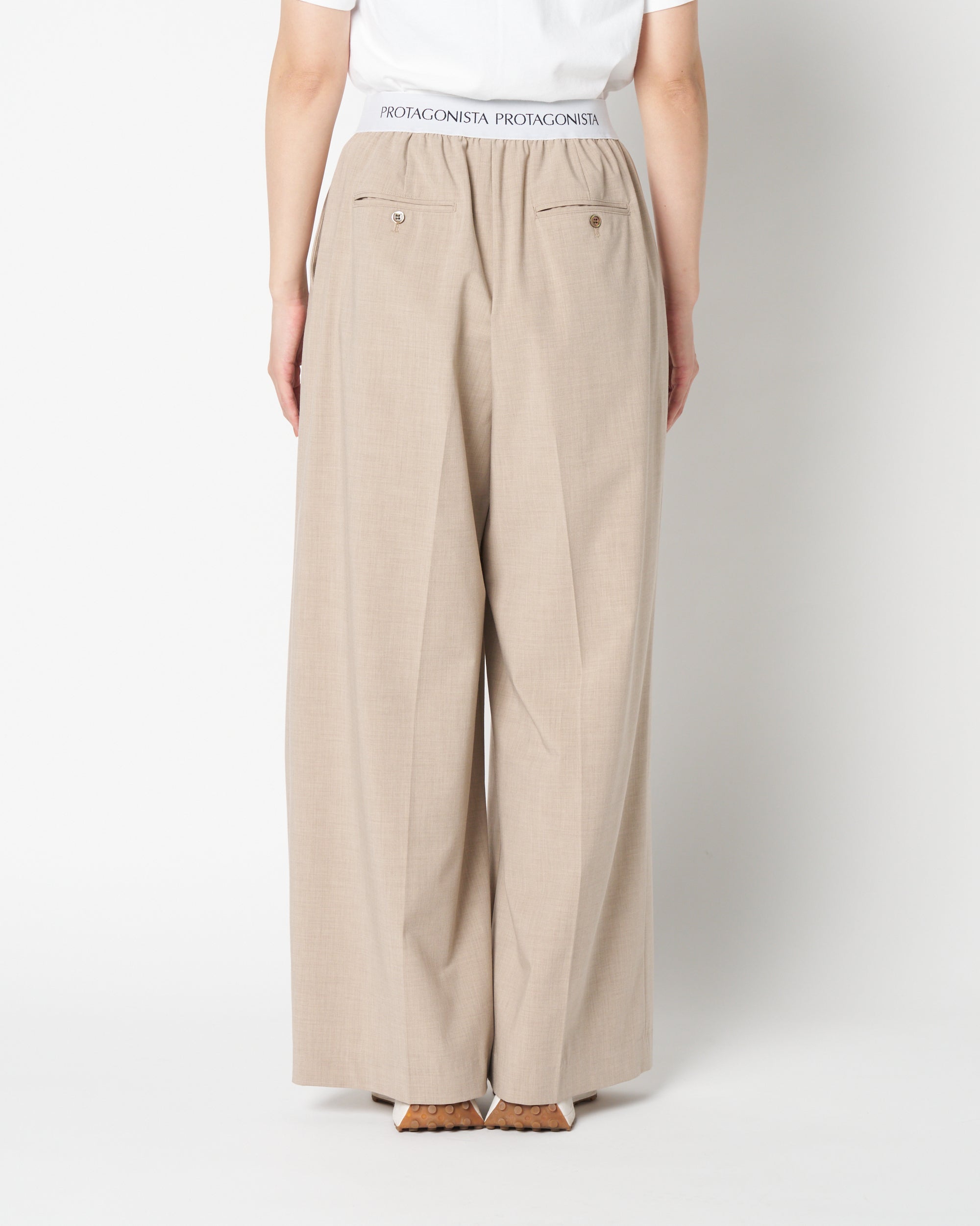 Waist logo wide slacks pants